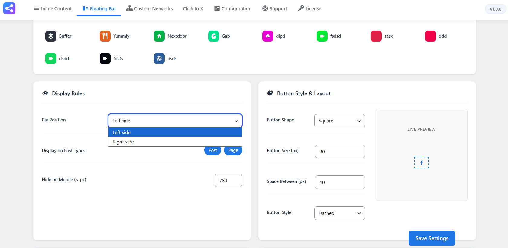 Floating Bar settings screenshot